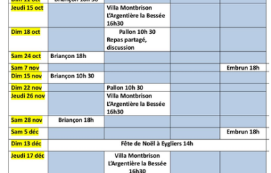 Tableau des cultes octobre 2026 à janvier 2027